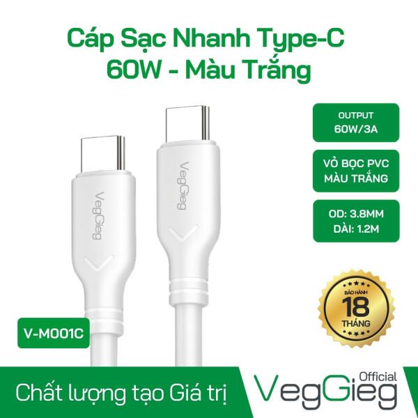 Cáp Sạc Nhanh Type-C 60W Màu Trắng - V-M001C